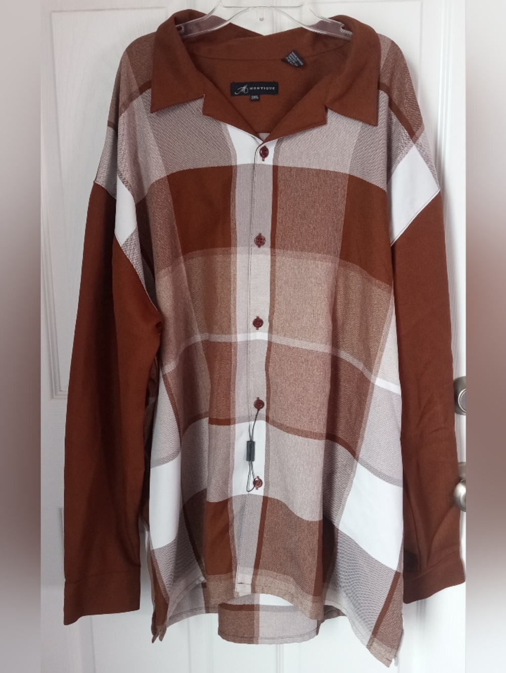 Men's Casual Brown Plaid Button-Down Shirt by Northport